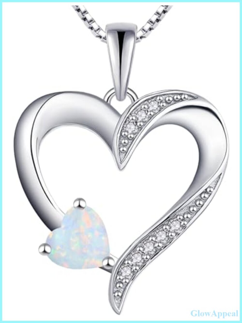 925 Sterling Silver Heart Pendant Necklace Opal Birthstone